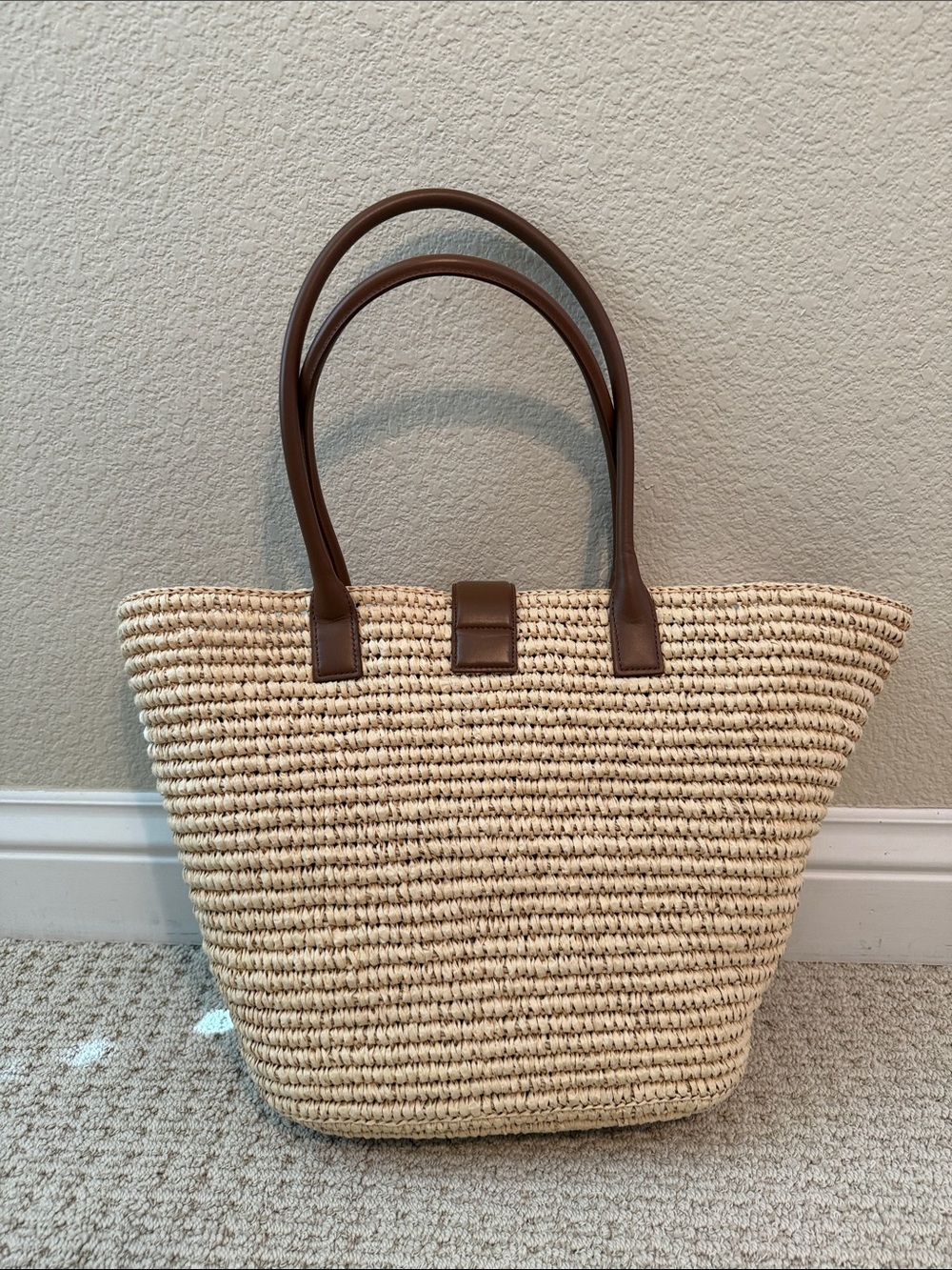 Anine Bing Natural Straw Tote with Brown Leather Handles - Picture 2 of 2